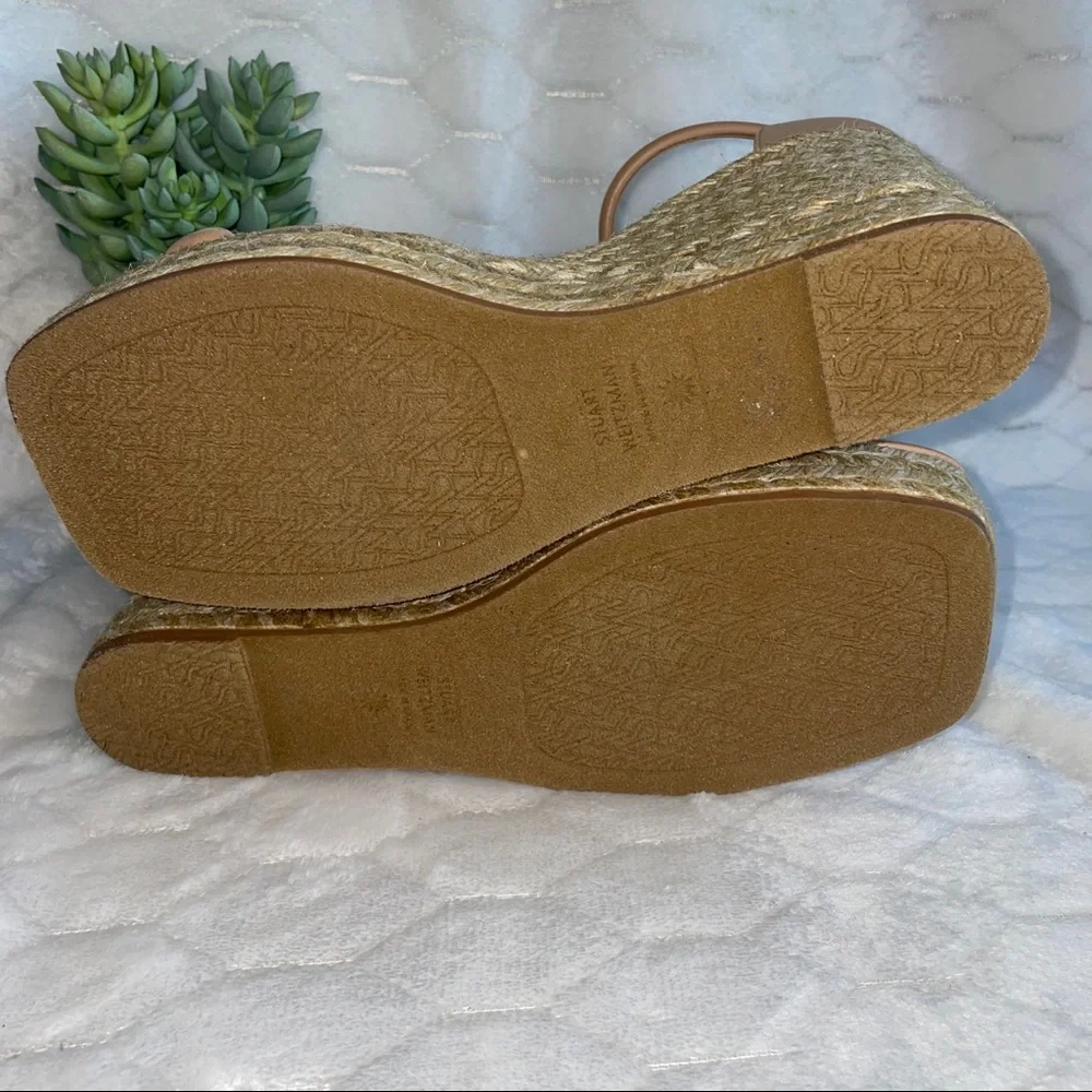 Stuart Weitzman Nude Tan Espadrille Wedge Sandals